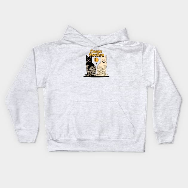 Carpe Noctem Black Cat in yellow Kids Hoodie by The Charcoal Cat Co.